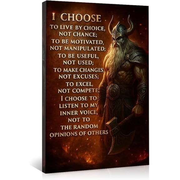 Viking Warrior Canvas Wall Art,'I Choose' Motivational Quote Poster Print,Inspirational Artwork Decor for Home Office,Living Room,Ready to Hang Canvas Prints