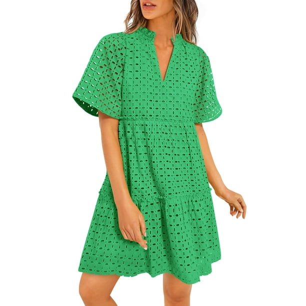 Vestido PRETTYGARDEN para mujer, manga corta, cuello en V, verde
