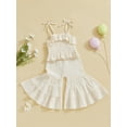 thumbnail image 5 of BemeyourBBs Toddler Girl Summer Clothes Infant Baby Girls Cotton Linen Outfit Strap Sleeveless Smocked Camisole Shirt Top and Bell Bottom Flare Pants Set Toddler Girls Summer Outfits, 5 of 9