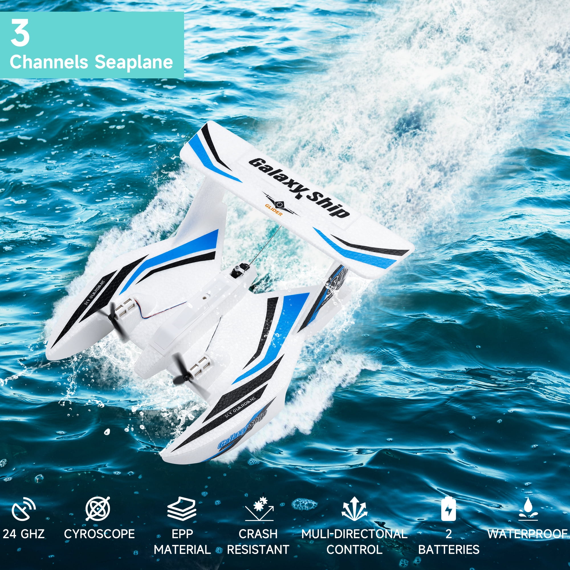 Bruce&Shark RC Plane Remote Control Airplanes for Water Land & Air, Tri-Phibian Aircraft, RC Airplane, 2.4GHz RTF Airplane Glider for Boys Girls Kids Adult