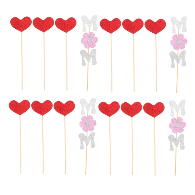 20 piezas de decoración para tartas del Día de la Madre con forma de corazón y letras para postres de fiesta de cumpleaños de mamá para la celebración del Día de la Madre.