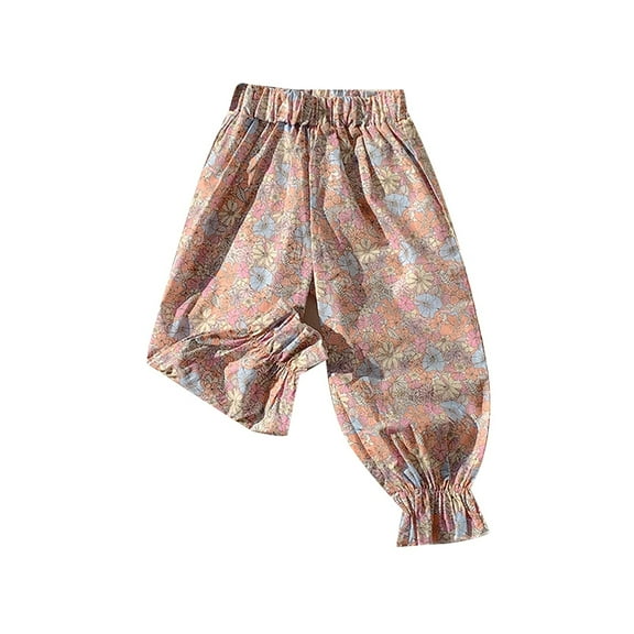 WEIGFI Child Girls Floral Print Casual Pants Long Comfortable Breathable Outdoor Play Clothes For Toddler Kids Classic Trousers Slacks