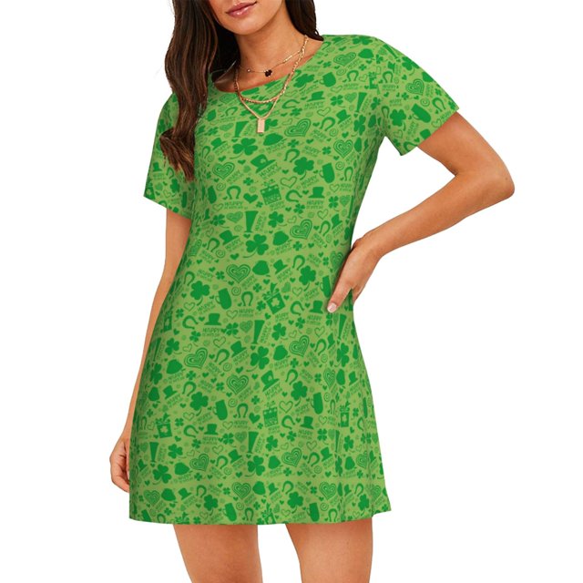 Balery St Patrick's Day Camisón de manga corta con cuello redondo para mujer, cómodo y elegante.