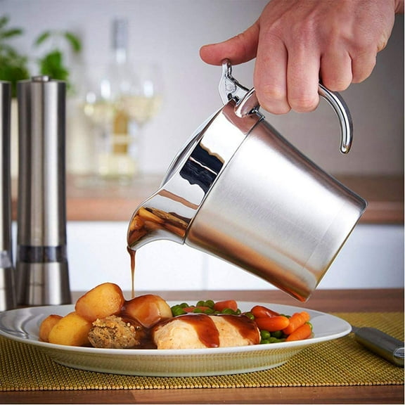 Stainless Steel Double Insulated Gravy Boat with Hinged Lid (16 OZ / 450ML)
