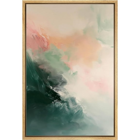 IDEA4WALL Framed Canvas Print Pastel Orange Pink Paint Stroke Landscape Abstract Wall Art Modern Artwork Decor Bohemian Colorful Relax/Zen for Living Room, Bedroom - Natural 16"x24"