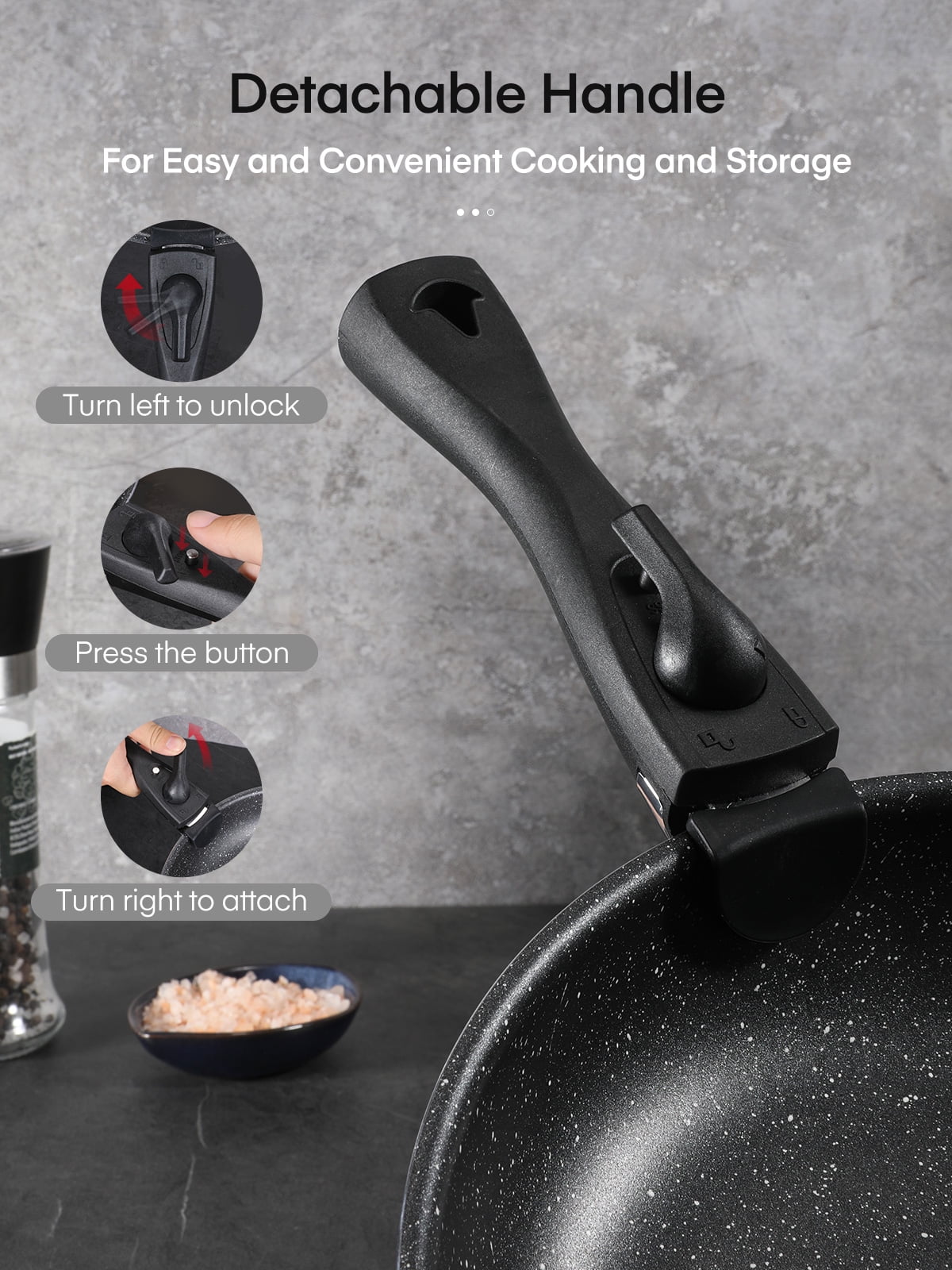 Fohere 8-Piece Pots and Pans Set Non Stick with Removable Handle, Aluminum Kitchen Cookware Set, Black