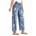 thumbnail image 2 of Floral Print Wide Leg Pants for Women Trendy Mid Rise Boho Ankle Cute Jeans Light Blue L, 2 of 9