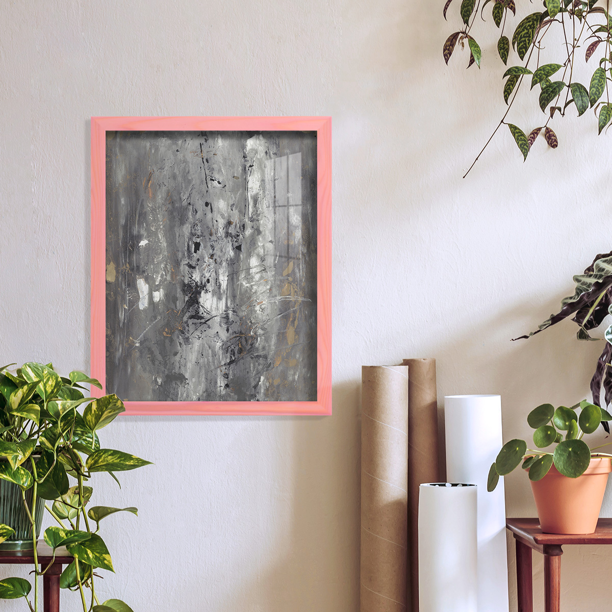 Ancient Marks I - Framed Print w/glass - Sunset Pink