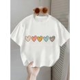 thumbnail image 1 of [Camiseta bonita para bebé] Camiseta de manga corta suave y elástica para niña | Estampado geométrico de corazones, cuello redondo, informal, para primavera/verano, lavable a máquina, elasticidad me, 1 of 6