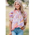 thumbnail image 6 of Women's Pink Abstract Print Bubble Sleeve Smock Detail Blouse, 6 of 9