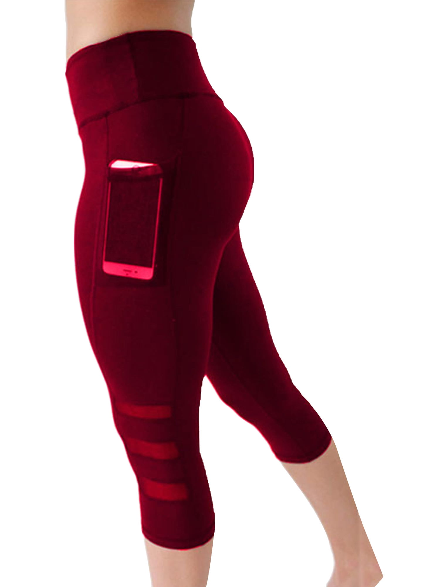 Women Yoga Pant Anti-Cellulite 3/4 Capri High Waist Leggings Fitness Running Gym 