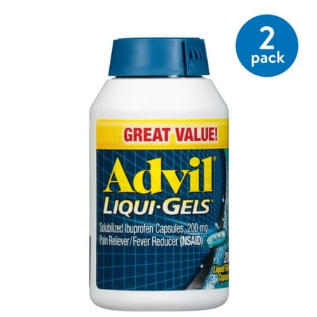 (2 Pack) Advil Liqui-Gels (200 Count) Pain Reliever / Fever Reducer Liquid Filled Capsule, 200mg Ibuprofen, Temporary Pain Relief, Pain (Best Headache Medicine For Kids)