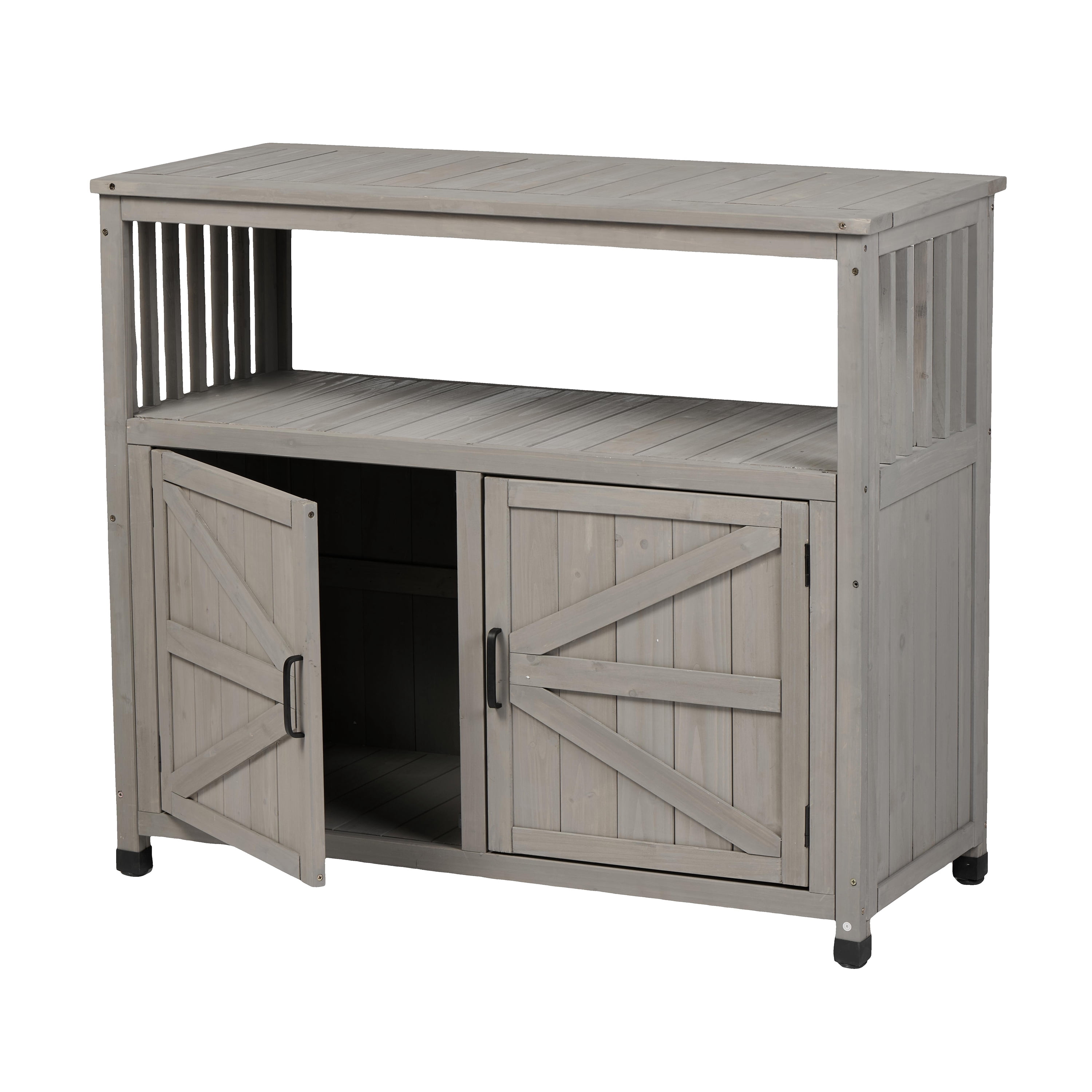 Wooden Patio Bar Set, Sideboard Storage Cabinet Combination Furniture for Indoor Outdoor Garden Backyard, Grey