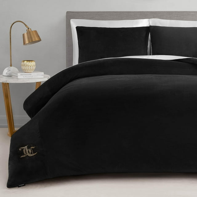 Juego de edredón Juicy Couture, terciopelo negro, doble o doble, XL, 2 piezas