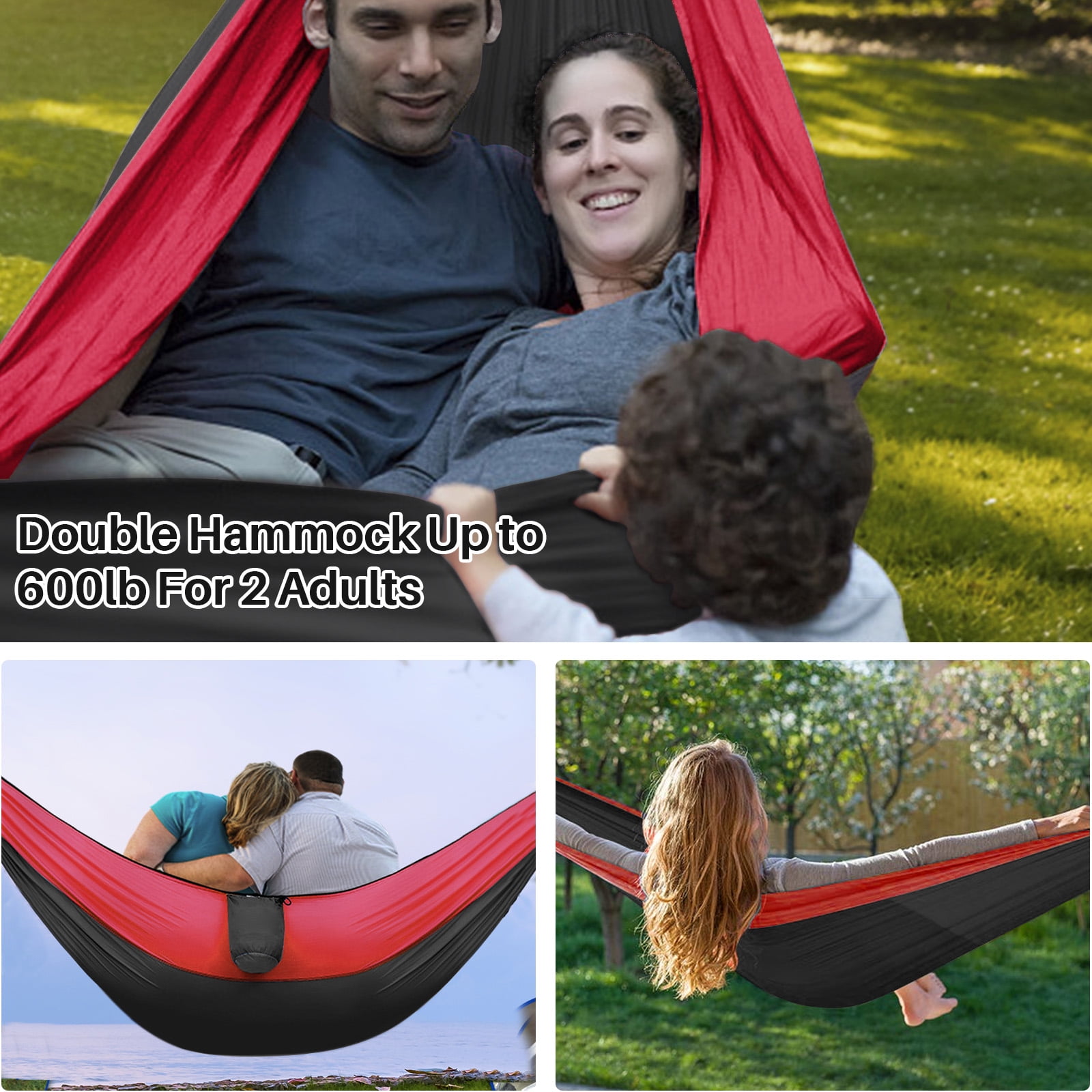 Topchances Camping Hammock, 210T Nylon Lightweight Single Hammock with 2 Tree Straps and Carry Bag, Great for Outdoor, Indoor Beach, Camping, Red & Black