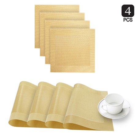 Dainty Home Napa Woven Textilene Crossweave With Solid Geometric Pattern Reversible 15  x 15  Square Placemat Set of 4 in Gold