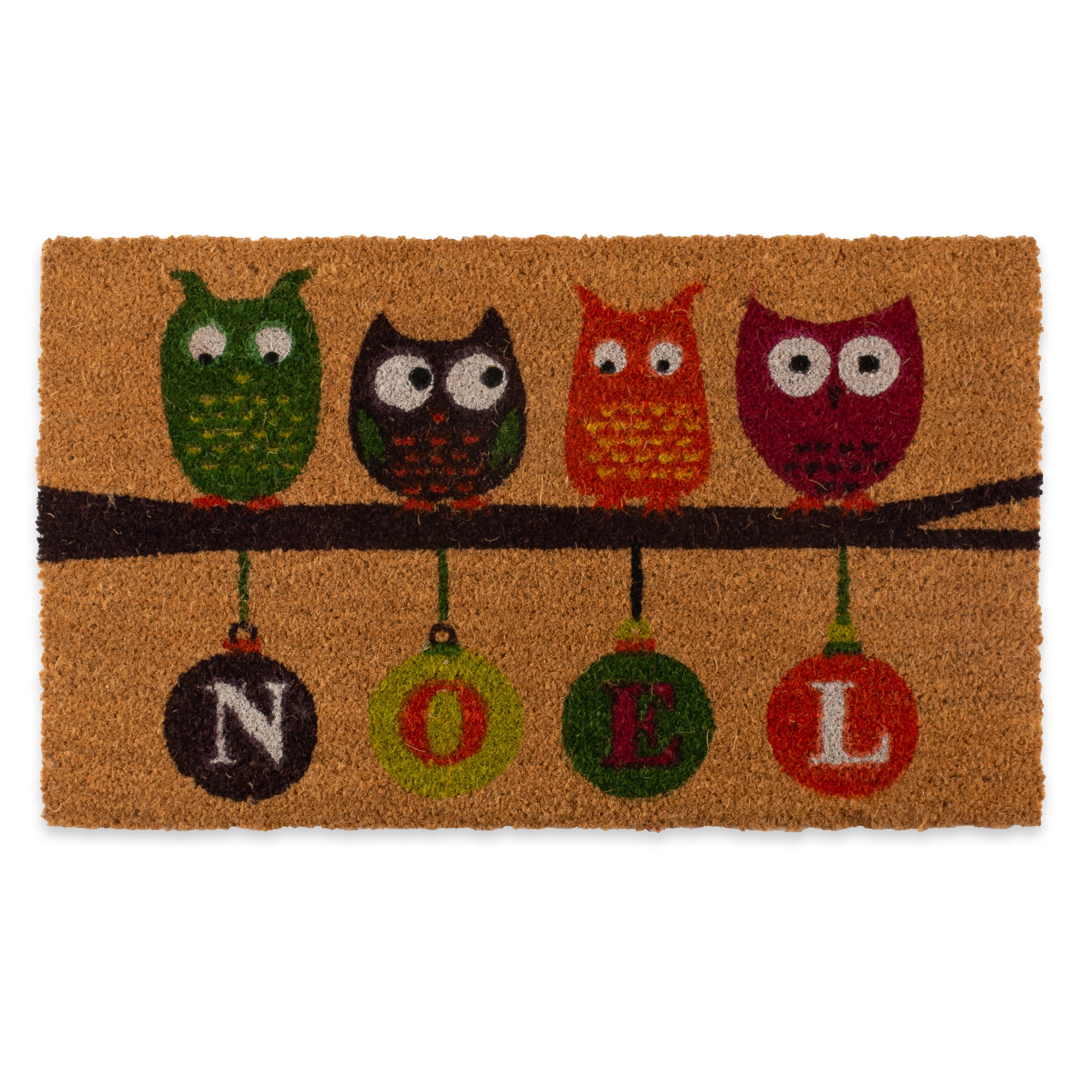 J&M Noel Owls Vinyl Back Coir Doormat 18" x 30"
