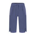 thumbnail image 7 of HKYNLAG Bermuda Shorts for Women Linen Shorts Knee Length Elastic Waist Long Shorts Casual Summer Shorts Petite Capri Pants Dressy Summer Beach Shorts with Pockets Navy L, 7 of 7