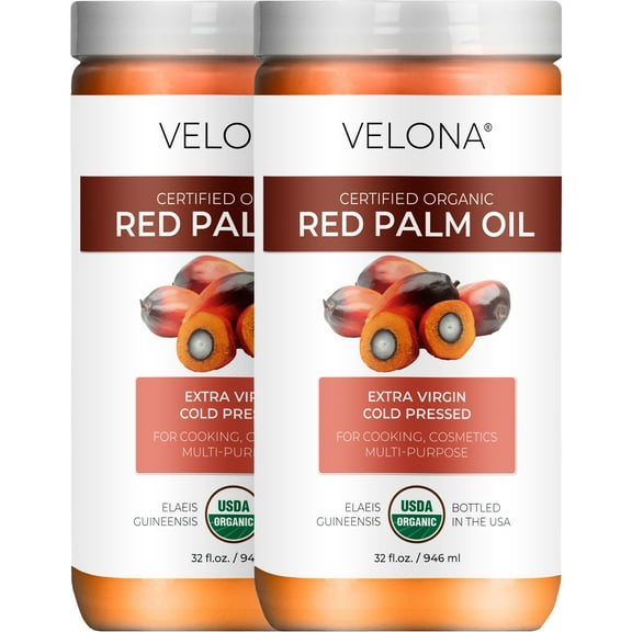 Velona USDA Certified Organic Red Palm Oil 64 Fl Oz | Food and Cosmetic Grade | in jar | Extra Virgin, Cold Pressed | Skin, Face, Body, Hair Care | Use Today - Enjoy Results