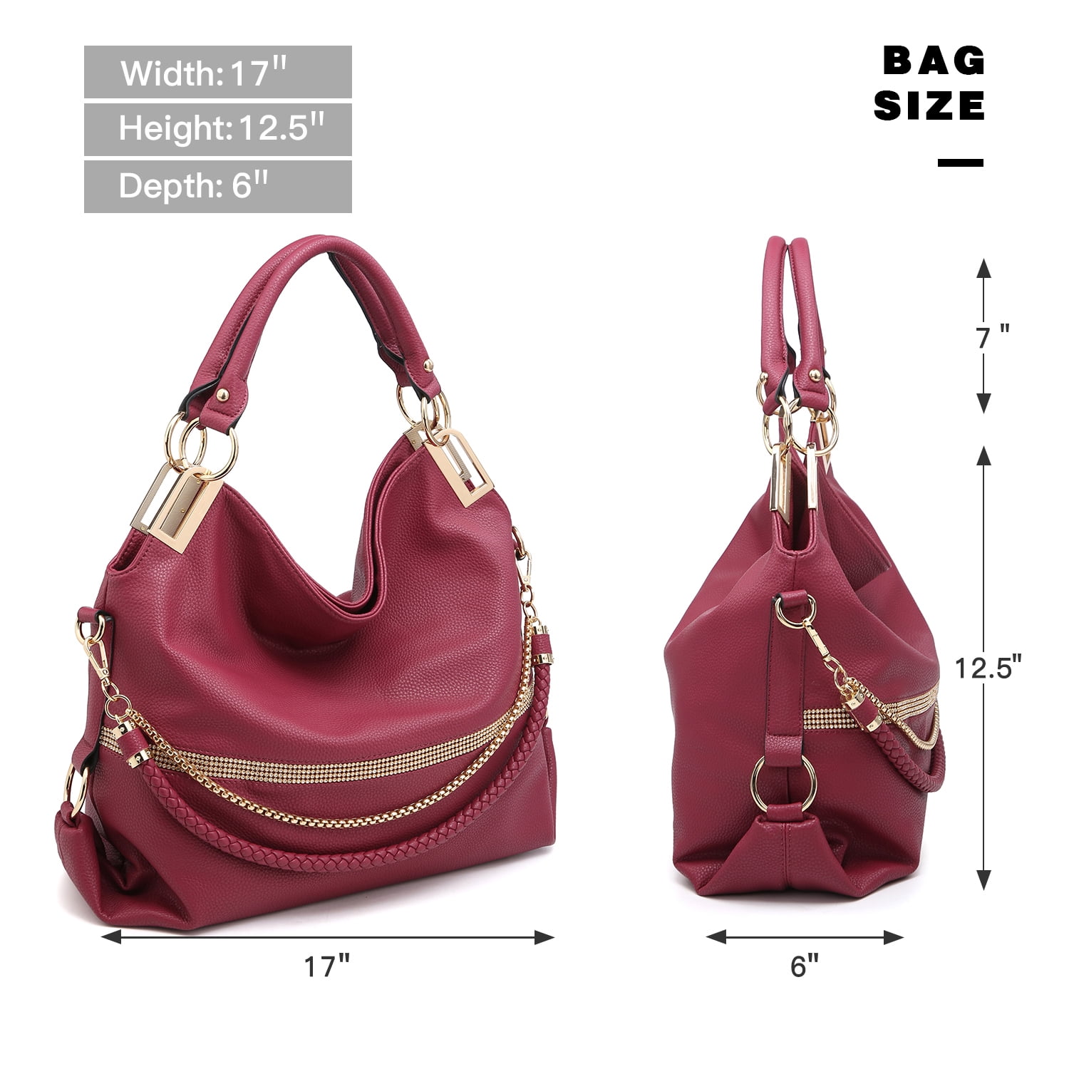 Dasein Hobo Bags for Women Soft Faux Leather Purses and Handbags Large Hobo Purse Shoulder Bag with Rhinestones