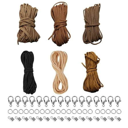 GIRACOA 6 Colors Leather Cord Faux Suede Cord 11Yards x 3mm with 100 Pieces Cord Ends Leather Cord Faux Thread Classic Craft Leather Cords for DIY Bracelet Necklace Jewellery Crafts