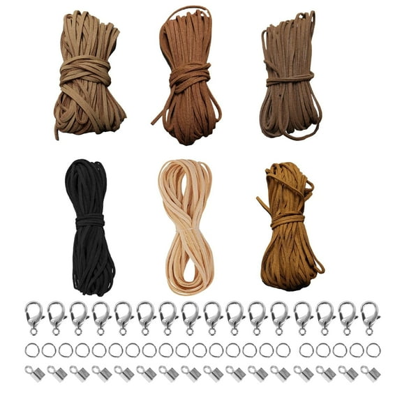 GIRACOA 6 Colors Leather Cord Faux Suede Cord 11Yards x 3mm with 100 Pieces Cord Ends Leather Cord Faux Thread Classic Craft Leather Cords for DIY Bracelet Necklace Jewellery Crafts