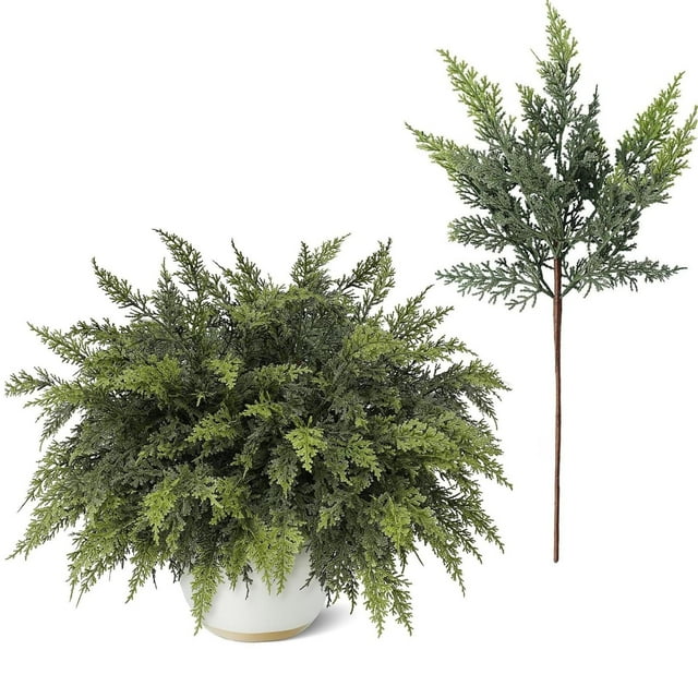 Ramas Artificiales de Cedro de 37 Cm (Paquete de 5) | Ramitas de Pino Artificiales Realistas con Hojas Verdes Artificiales | Tallos Navideños Flexibles con Alambre para Coronas, Guirnaldas, Decoració
