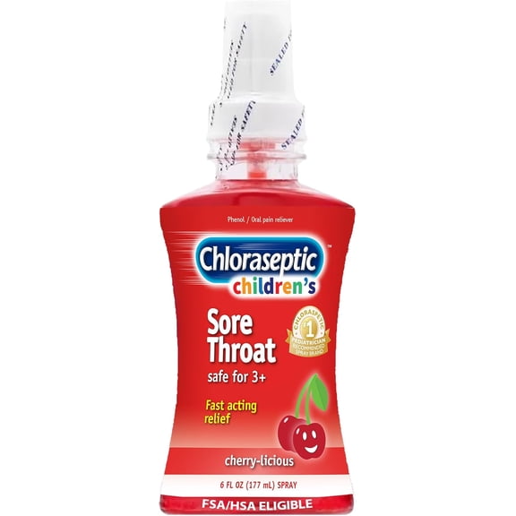 (3 Pack) Chloraseptic Children's Sugar-Free Sore Throat Spray, Cherry-Licious, Soothes Throat Pain in Seconds, Suitable for Kids Ages 3 & Up, 6 Fl Oz