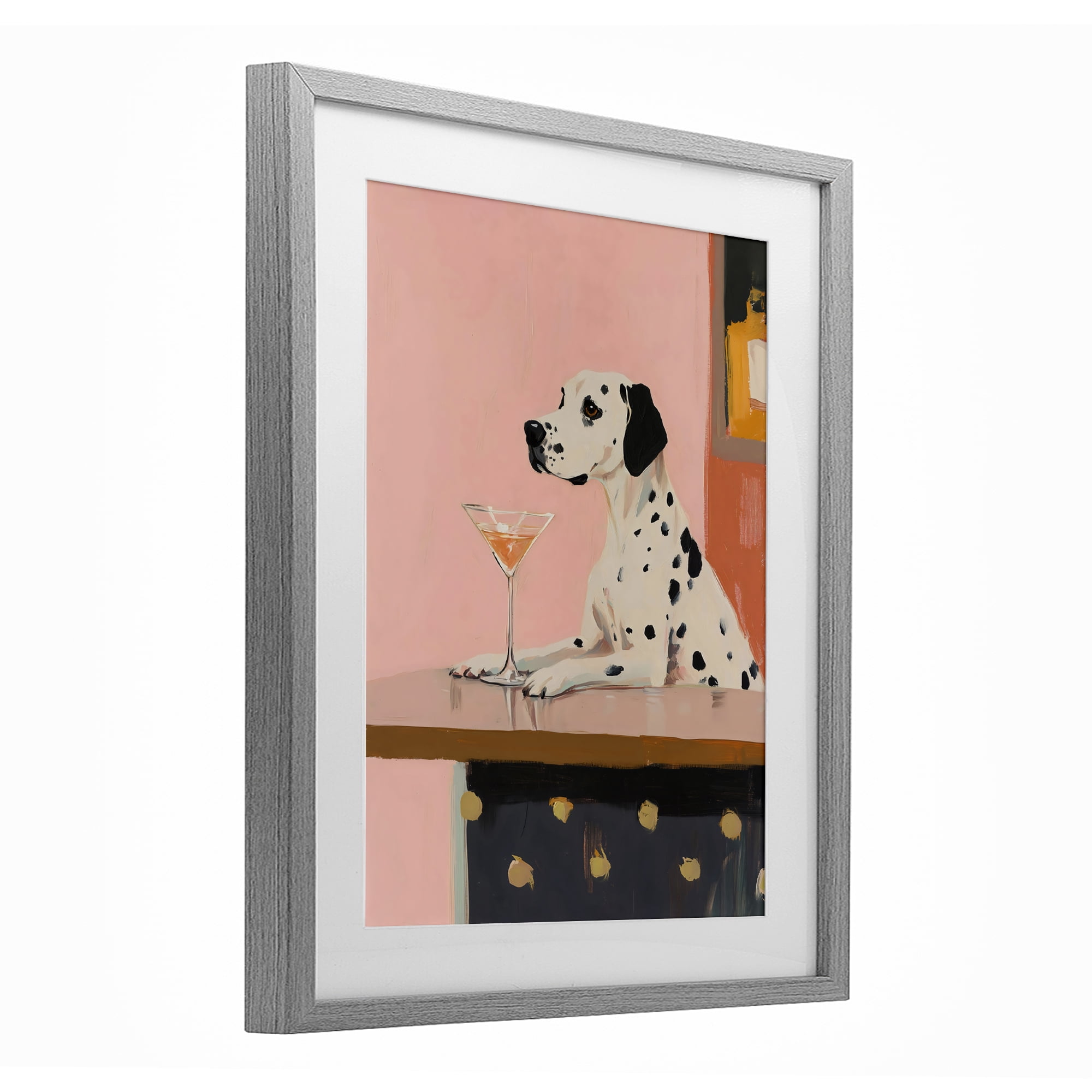 Stupell Industries Dalmatian at Cocktail Bar Gray Framed Print Under Glass, design by The Prints Vibe