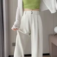 thumbnail image 3 of Pantalones holgados de cintura alta de color liso para mujer, pantalón informal de verano de Seúl, pierna ancha, elegante, para oficina, 2025, 3 of 5