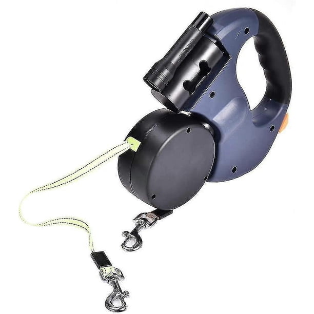 Correa retráctil doble para perros. Correa automática para perros. Cuerda retráctil con dispensador de excrementos y flash. s20241224