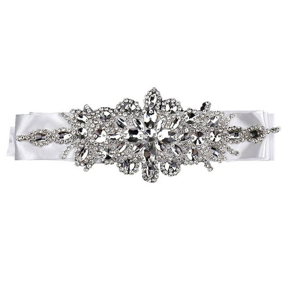 HOOWIFFY White Bridal Belt with Sparkling Sequins - Elegant Wedding Dress Accessory for Brides and Special Occasions