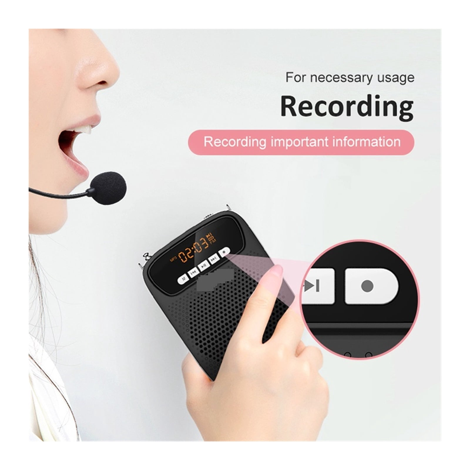15W Portable Voice Amplifier Wired Microphone FM Radio AUX Audio Recording Speaker For Teachers Instructor ,Powerful Voice Amplifier