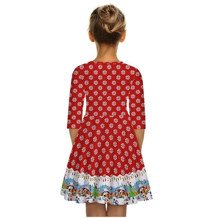 

EHTMSAK Infant Baby Toddler Child Children Kids Long Sleeve Dresses for Girl Dress Fall Winter Christmas Sundress Watermelon Red 7Y-12Y M