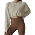 thumbnail image 2 of Liacowi Women Juniors Workout Crop Tops Long Sleeve Drawstring Pullover Solid Color Sweatshirts Running Shirts, 2 of 8