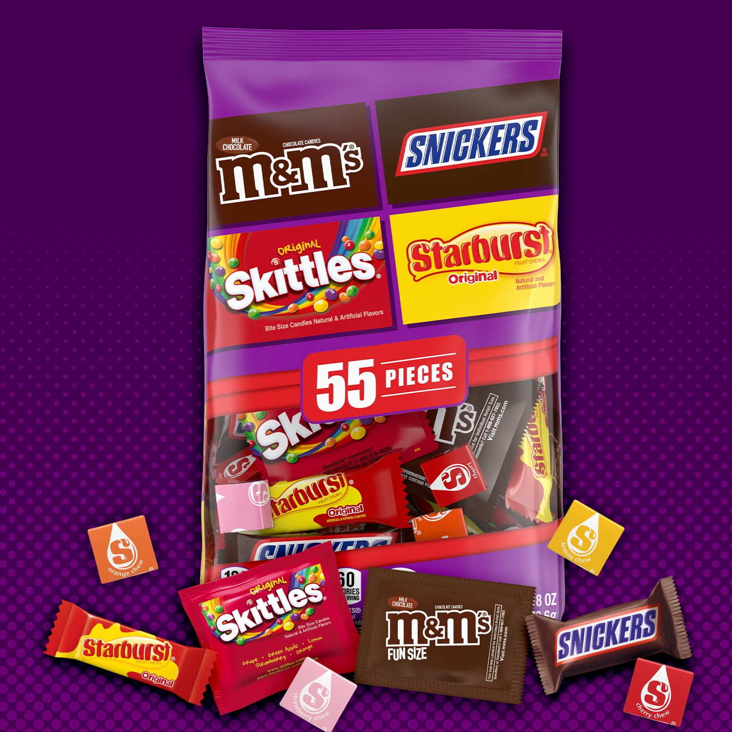 SNICKERS, M&M'S Milk Chocolate, M&M'S Caramel, SKITTLES & STARBURST Candy  Variety Mix, 45.69-Ounce Bag, 90 Pieces