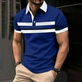 thumbnail image 2 of YLSDY Men's Striped Stand Collar Classic Buttons T-Shirt Short Sleeve Regular Fit Summer Tees Tops Breathable Sports Shirt Dark Blue M, 2 of 3