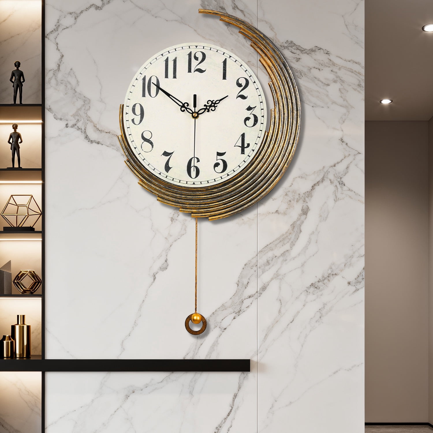 Crescent-Shaped Vintage Distressed Luxury Wall Clock – Retro Pendulum Decorative Clock