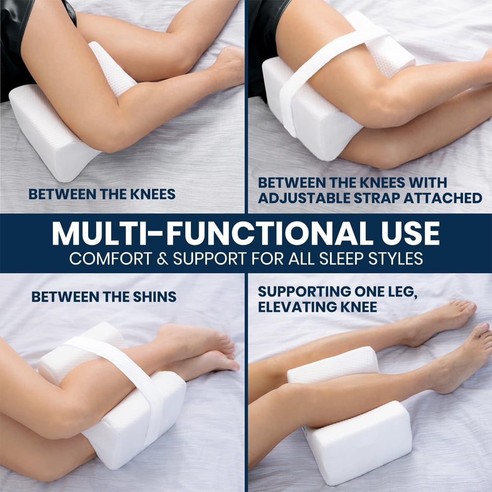 Memory Foam Leg & Knee Pillow for Side Sleepers - FSA/HSA Eligible Sciatica Pain Relief Leg Pillow for Side Sleeping - Adjustable Strap