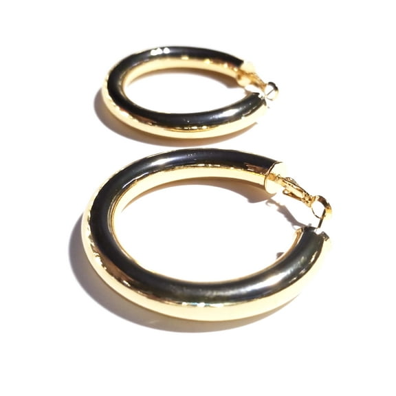 Gold Thick Hoop Earrings Plated Gold Tone 2 inch Hoops