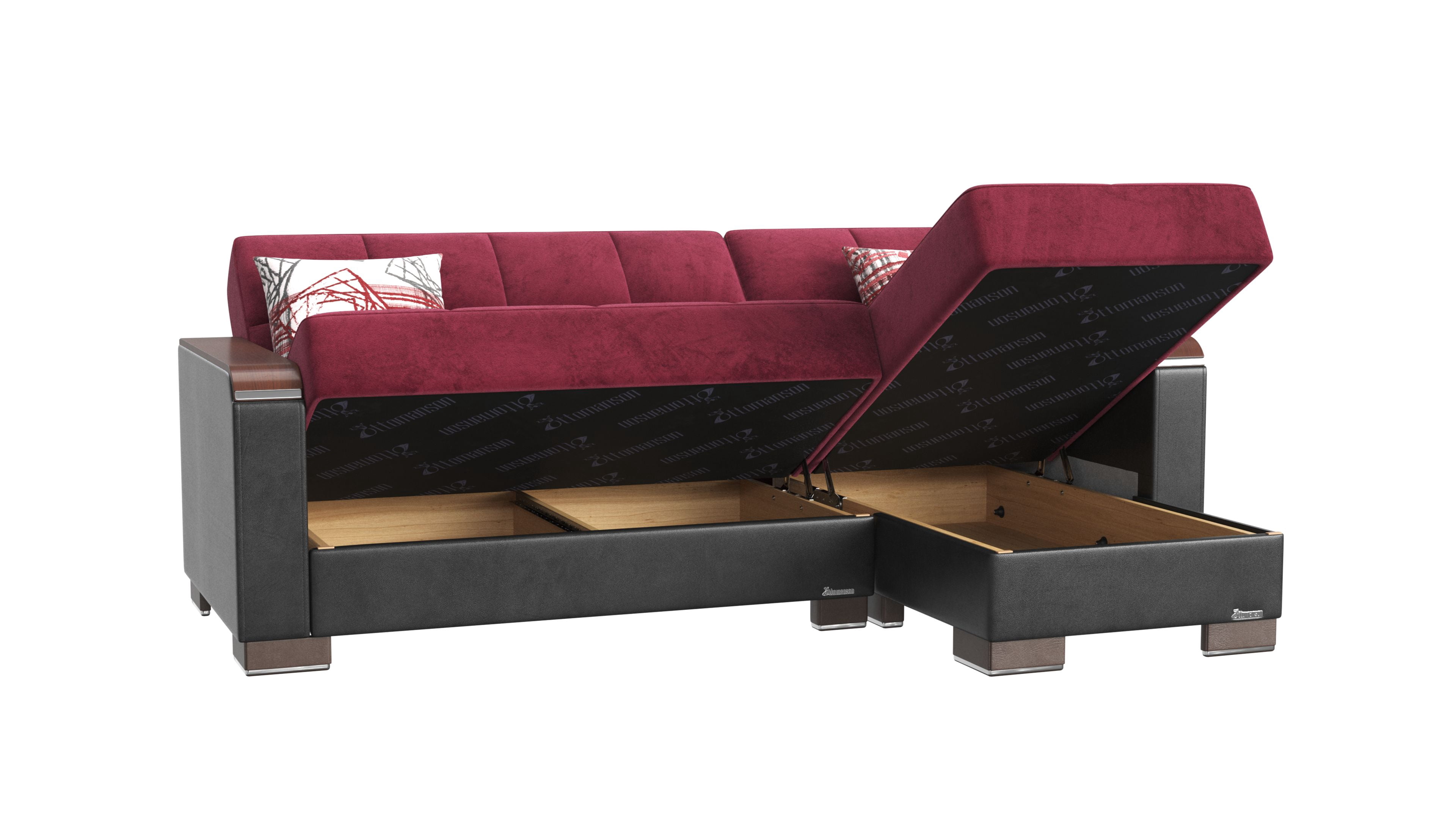 Ottomanson Origins X Modern Convertible L-Shaped Sectional Sofa, Burgundy Color Microfiber