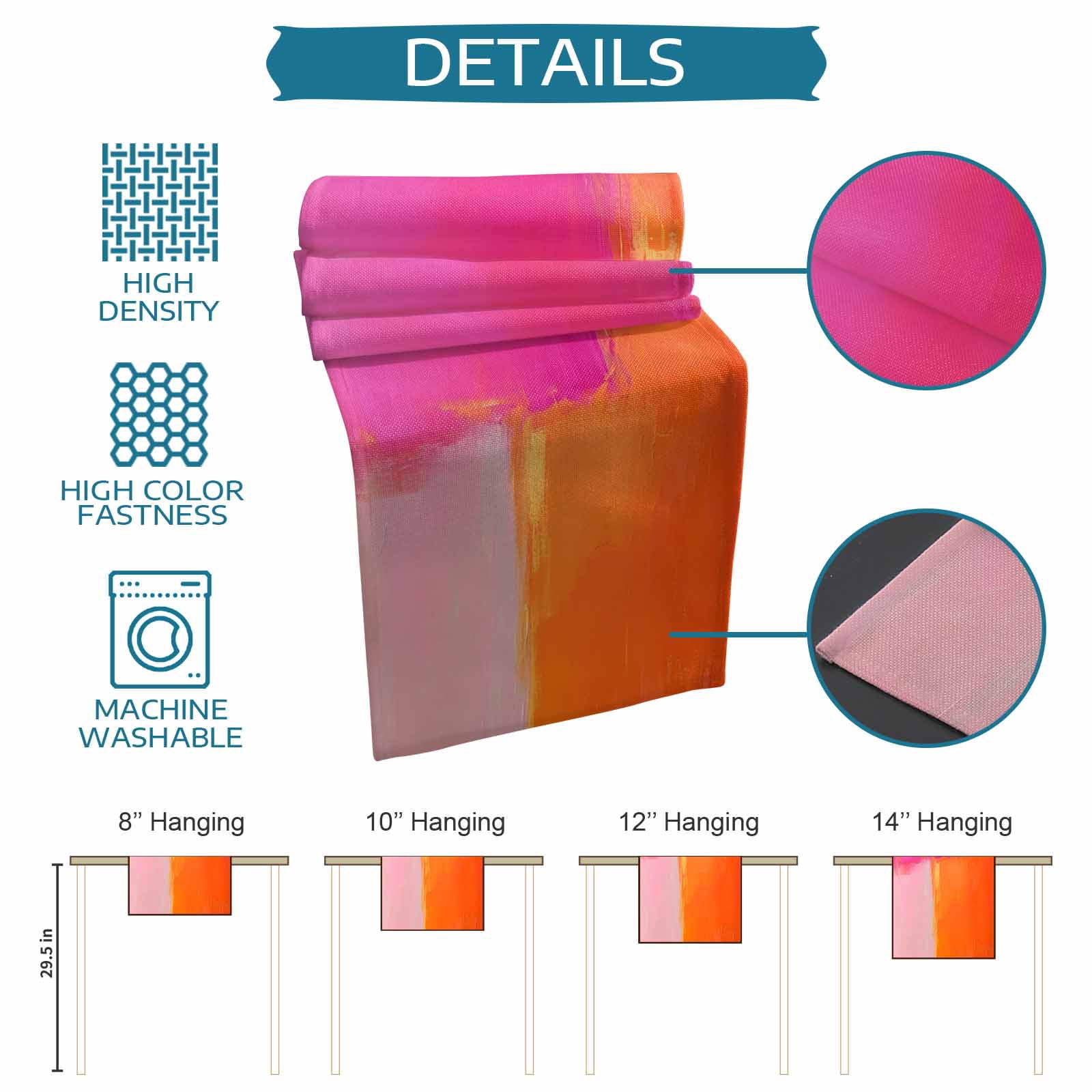 Table Runner Abstract Ombre Orange Pink Table Decoration for Kitchen Dinning Oil Painting Table Decoration for Indoor Outdoor Party Wedding Decor 13x90inch