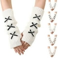 thumbnail image 3 of Fingerless Gloves for Women Cozy With Bow Knit Cold Weather Warm Cotton Fall Fashion Womens Mittens Black, 3 of 4