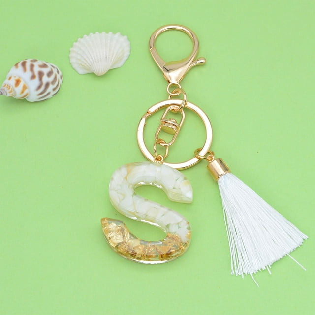LSLJS New White Tassel Letter Key Chain Crystal Drop Pendant Fashionable Bag Key Chain