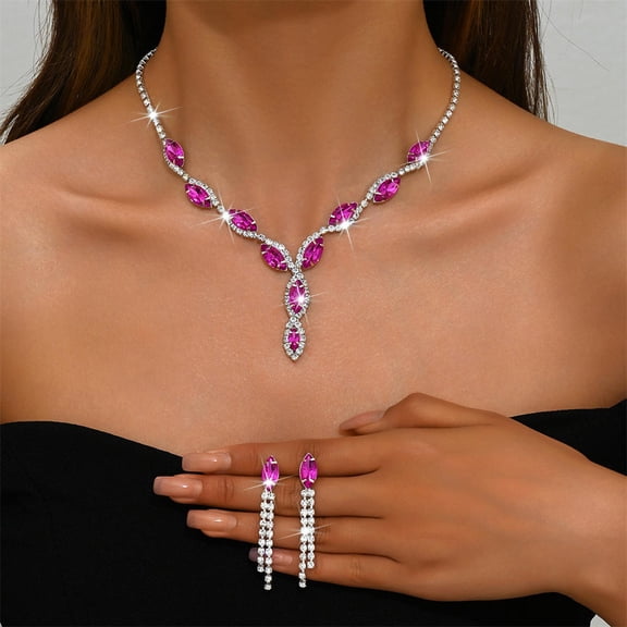 Women's Crystal Necklace and Earrings Jewelry Set Water Drop Pendant Clavicle Chain Wedding Bridal Banquet Jewelry Accessory Party Holiday Gift