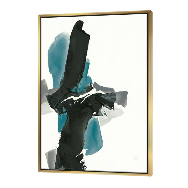 Geometric Black and Teal IV - Modern & Contemporary Framed Canvas