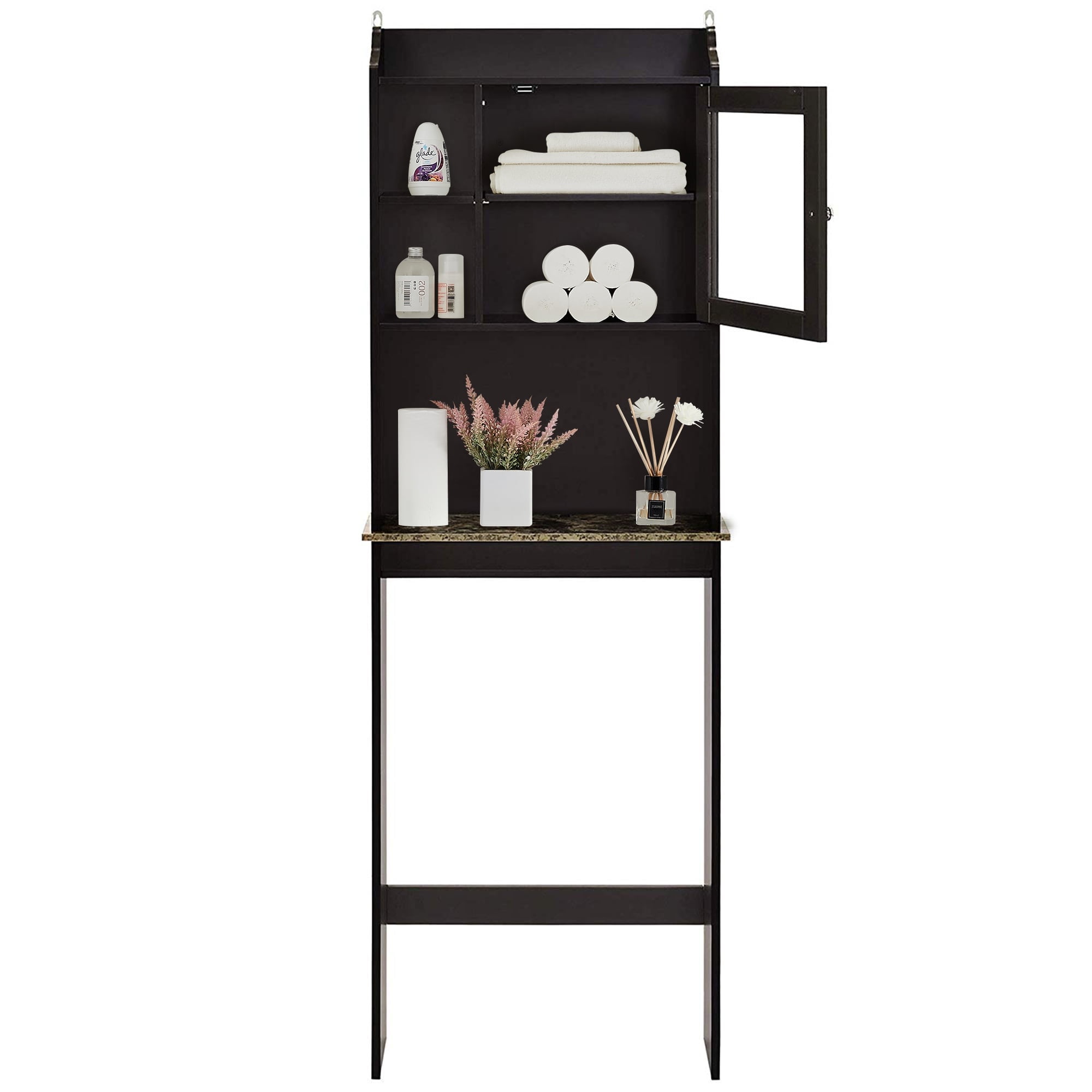 PAPROOS Over the Toilet Storage Cabinet, Bathroom Space Saver Organizer above Toilet with Adjustable Shelf and Door, Espresso