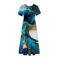 thumbnail image 7 of Penkiiy Women's Summer Casual Short Sleeve Crewneck Dress Casual Flowy Tiered Maxi Beach Dress With Pockets Marble Print Dress 2XL Blue, 7 of 7