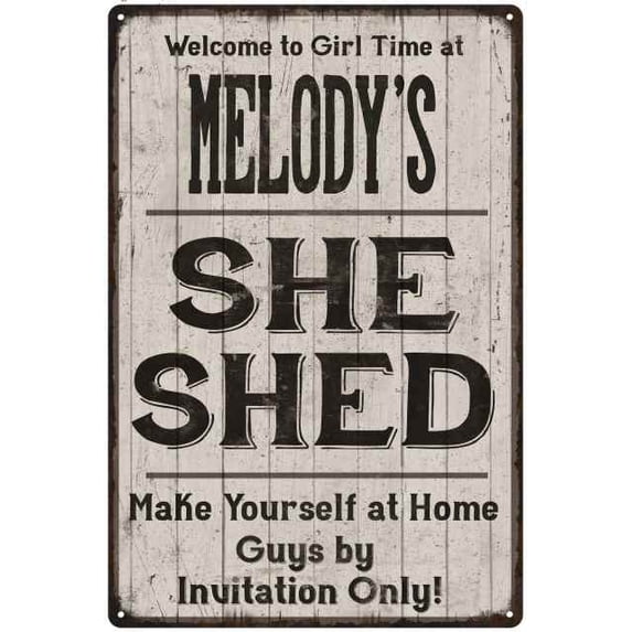 MELODY'S She Shed Sign Lady Cave Gift 8 x 12 Matte Finish Metal 108120082352