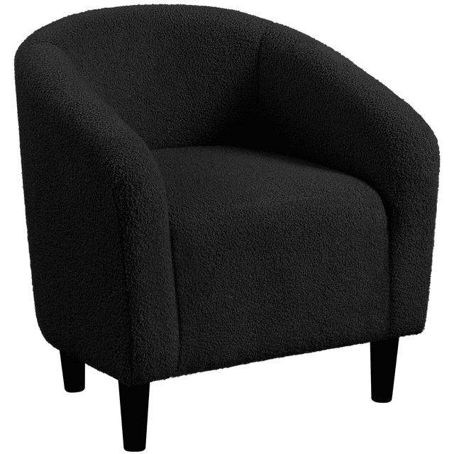 FullFurnique Boucle Barrel Chair with Backrest and Armrest, Black